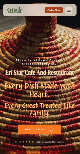 Eri Star Cafe Eritrean restaurant website design by Harlae — Mobile View