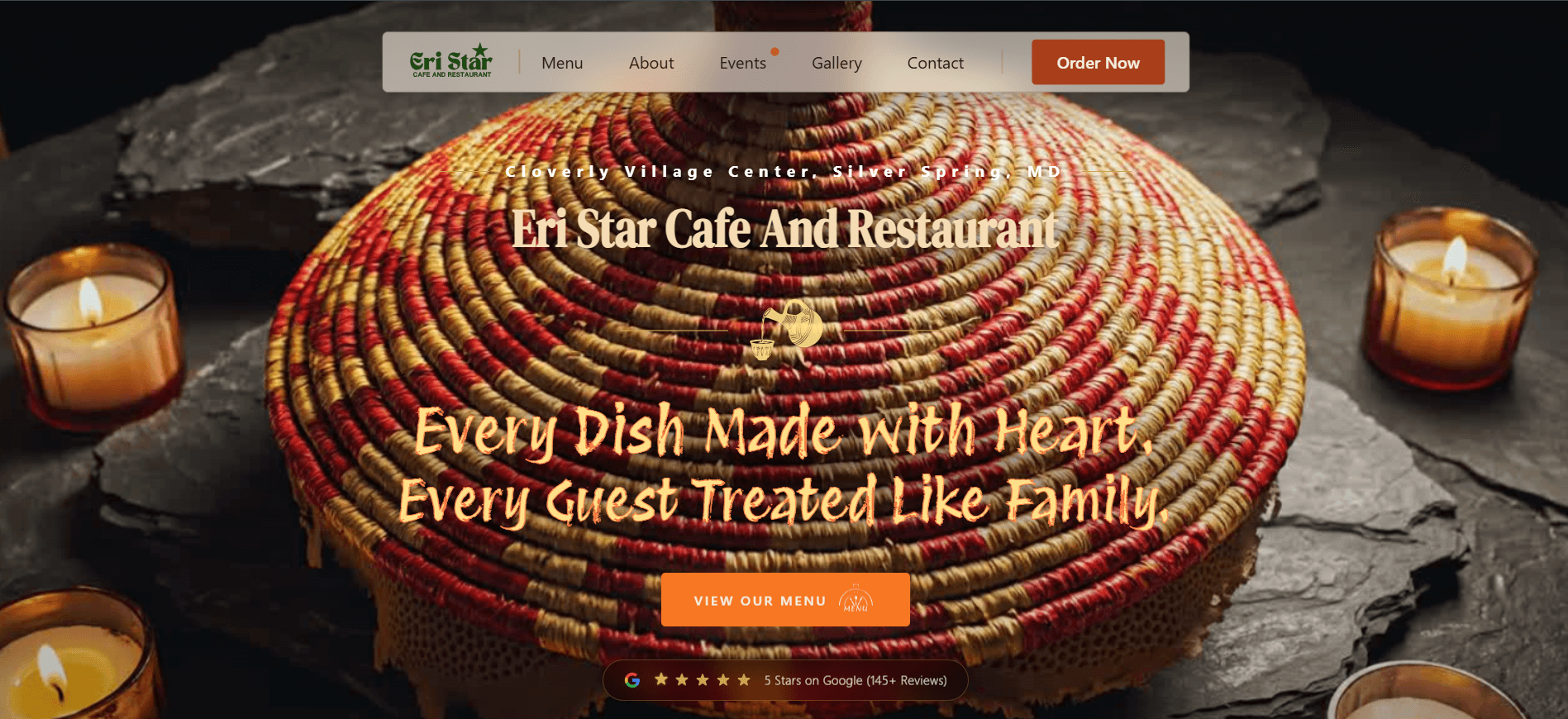 Eri Star Cafe Eritrean restaurant website design by Harlae — Desktop View