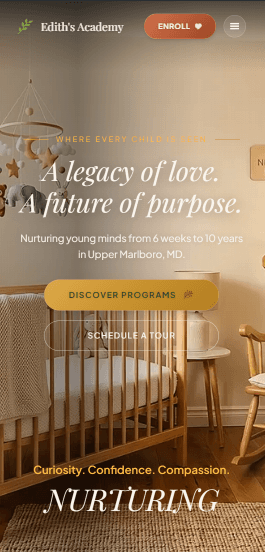 Edith's Academy childcare website design by Harlae in Upper Marlboro — Mobile View