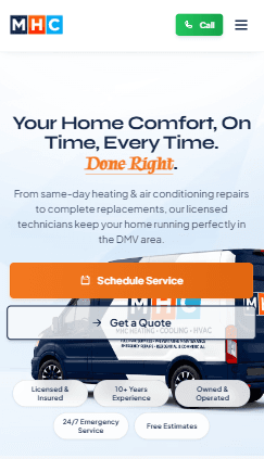 My Heating and Cooling HVAC contractor website design by Harlae in Upper Marlboro Maryland — Mobile View