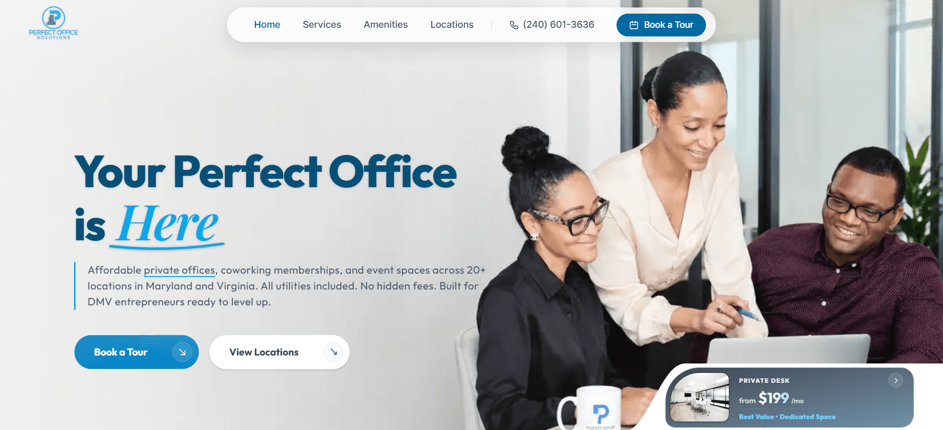 Perfect Office coworking and private offices in Maryland and Virginia — Desktop View