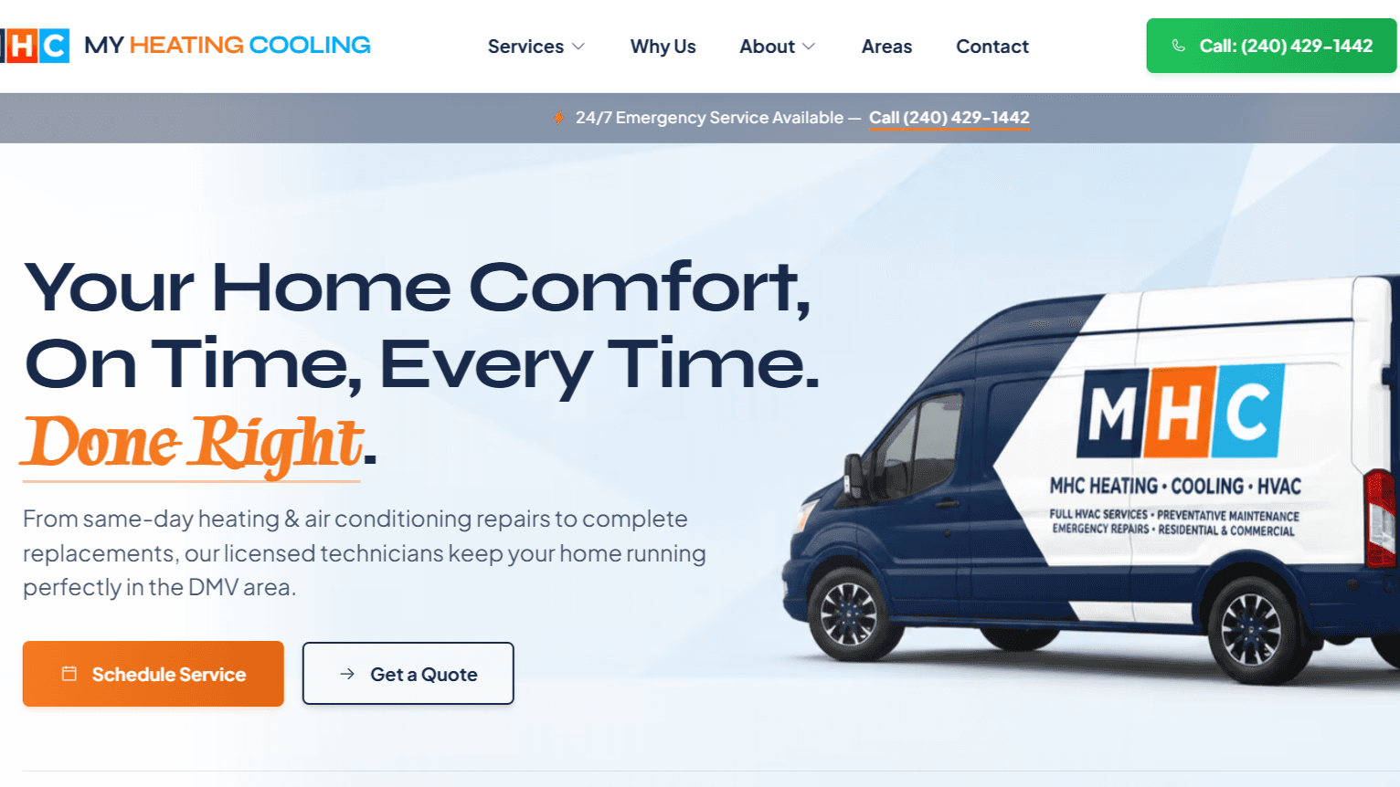 My Heating and Cooling HVAC contractor website design by Harlae in Upper Marlboro Maryland — Desktop View